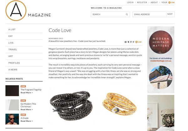 FABULOUS NEWS….. CODE LOVES FIRST EDITORIAL, CHECK IT OUT IN AMAGAZINE